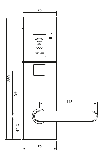 Гостиничный электронный замок HSU-9910-PECL - чертеж