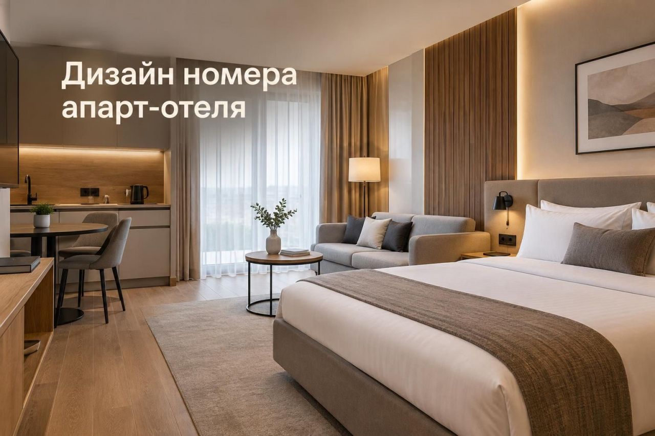 Дизайн номера апарт-отеля: грамотное сочетание спальной, рабочей и кухонной зон